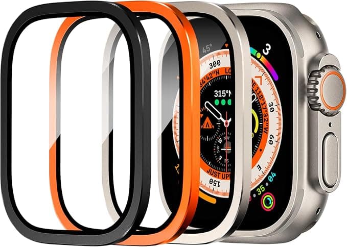 Apple Watch Ultra 49mm Screen Protector, Titanium Alloy Frame with 9H Tempered Glass, Lightweight, Anti-Scratch, High Definition and Bubble-Free Screen Protector for iwatch Ultra 3/2/1