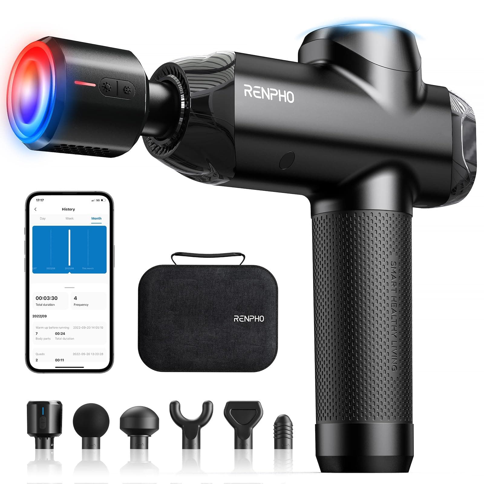 RENPHO Muscle Massage Gun, Massage Gun with Hot and Cold Head, Electric Massager with 6 Massage Heads, Deep Muscle Massager 3200rpm, Type-C Charging Ultra Silent - Image 10