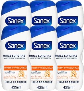 SANEX - Huile de Douche Derma Care Surgras - Hydratation 12h - Peaux sèches - 6 x 425ml