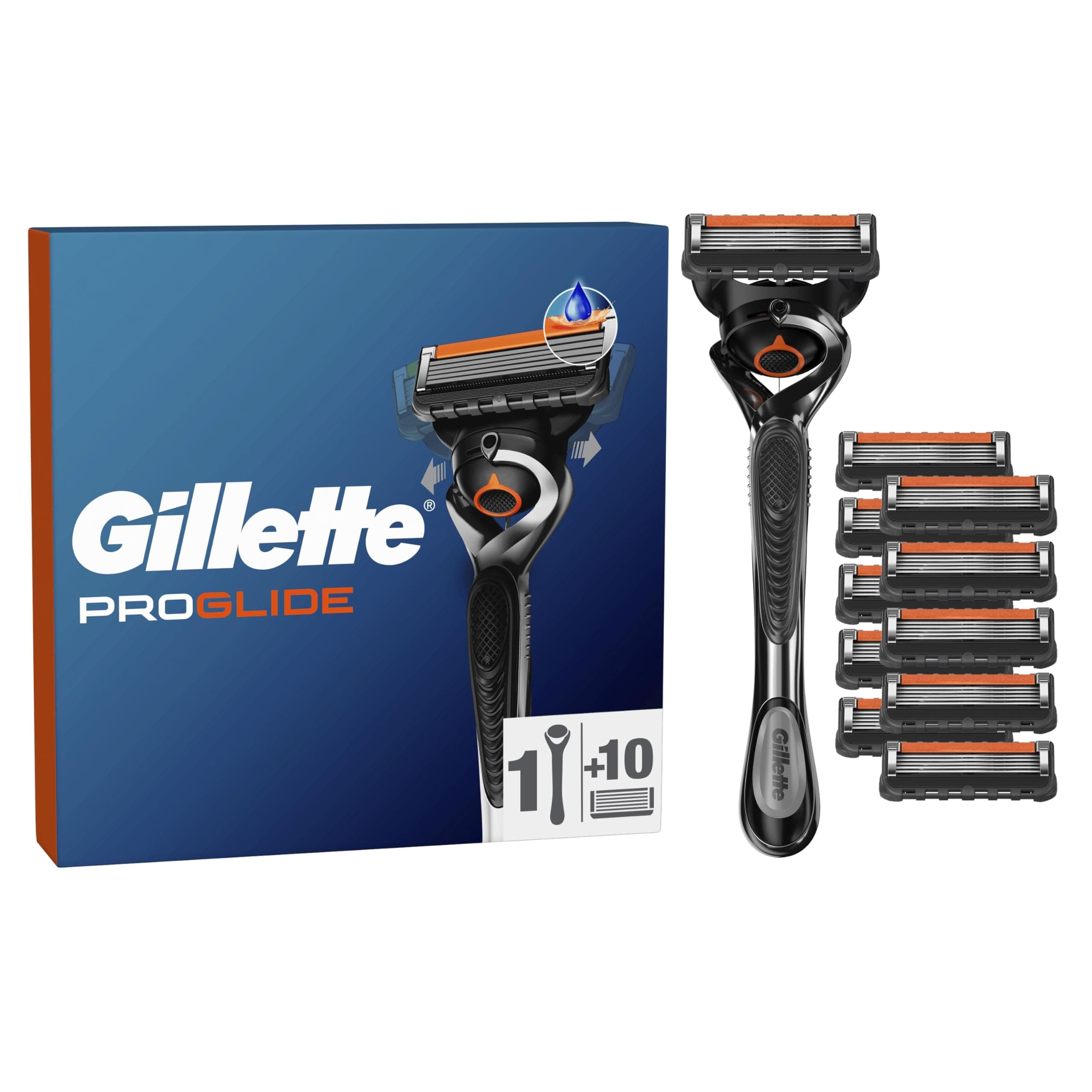 Gillette Gillette Proglide Men's Shaver, 10 Refills 5 Blades, Authentic, with Before and After Lubricating Strip for Incredible Close Shave and Comfort, 1 Refill Per 30 Shaves