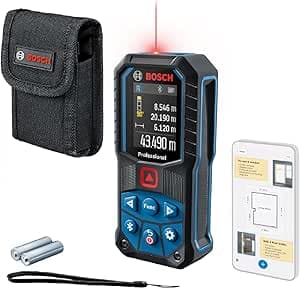 Bosch Professional GLM Laser Rangefinder 50-27C (Range: Up to 50m, Robust, IP65, Bluetooth Data Transfer, 2 AA Batteries, Hand Strap, Bag)