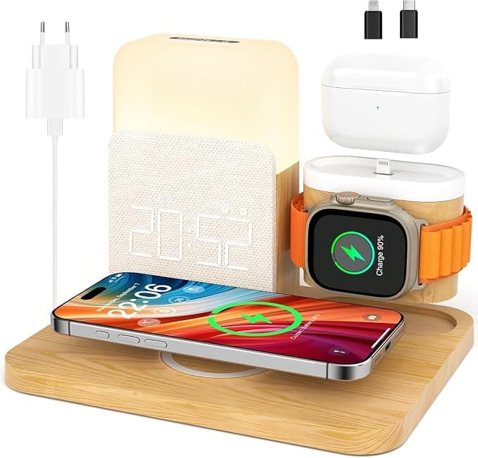 COLSUR 3 in 1 Induction Charger for Apple Watch iPhone AirPods, Samsung Charging Station, Bedside Lamp, Touch Room, Alarm Clock, Phones Accessories Wireless 17/16/15/14/13, Room Decoration - Image 1