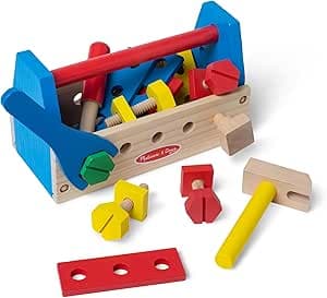 Melissa & Doug 24pcs Wooden Tool Box Educational Creative Superior Quality Toys Development Toys Montessori Toy Gift for Boys Girls 3 4 5 6 7 Years Old