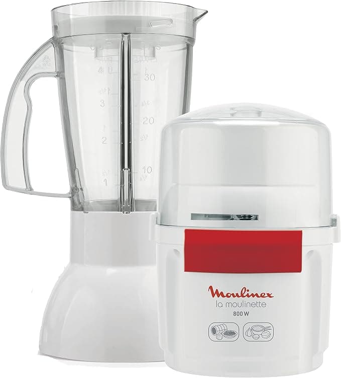 Moulinex AR680120 La Moulinette Chopper and Blender, 800 W+, Double Blade, Stainless Steel, 200 g and 750 ml, 1-2-3 White/Red Fruits - Image 1