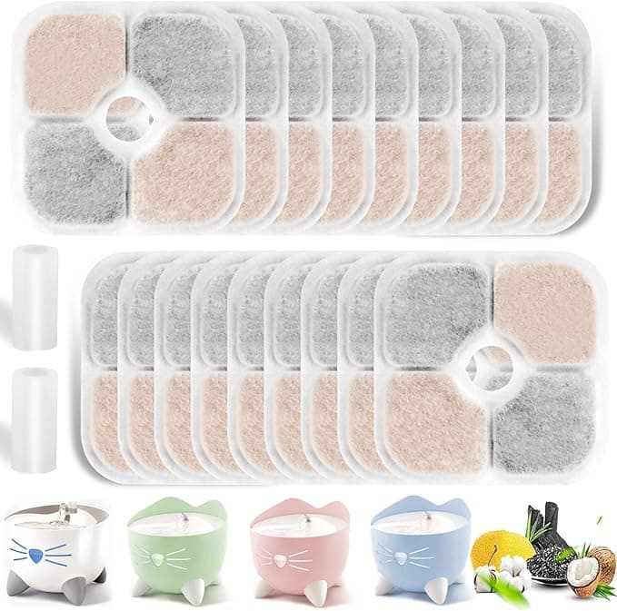 Catit Cat Water Fountain Filters Compatible with Catit PIXI Water Fountain with 2 Hose Filter Replacement for Pet Water Fountain Triple-System