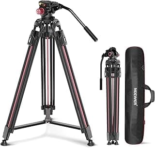 Sony 2M Video Camera Tripod with Fluid Head, High Performance Aluminum Tripod with Quick Release and QR Plate Compatible with Canon Nikon Sony DSLR Camcorder Maximum Load