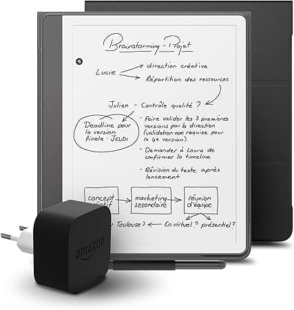 Kindle Scribe (2024 Release) 64 GB, an Amazon Premium Leather Cover and an Amazon Powerfast 9W Power Adapter