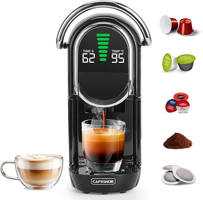 Magician1 Coffee Machine Capsules for Nespresso, Dolce Gusto, Lavazza A Modo Mio, ESE 44 mm Pods and Ground Coffee, Adjustable Temperature and Cup Size, 20 Bar, Hot or Cold Coffee Maker