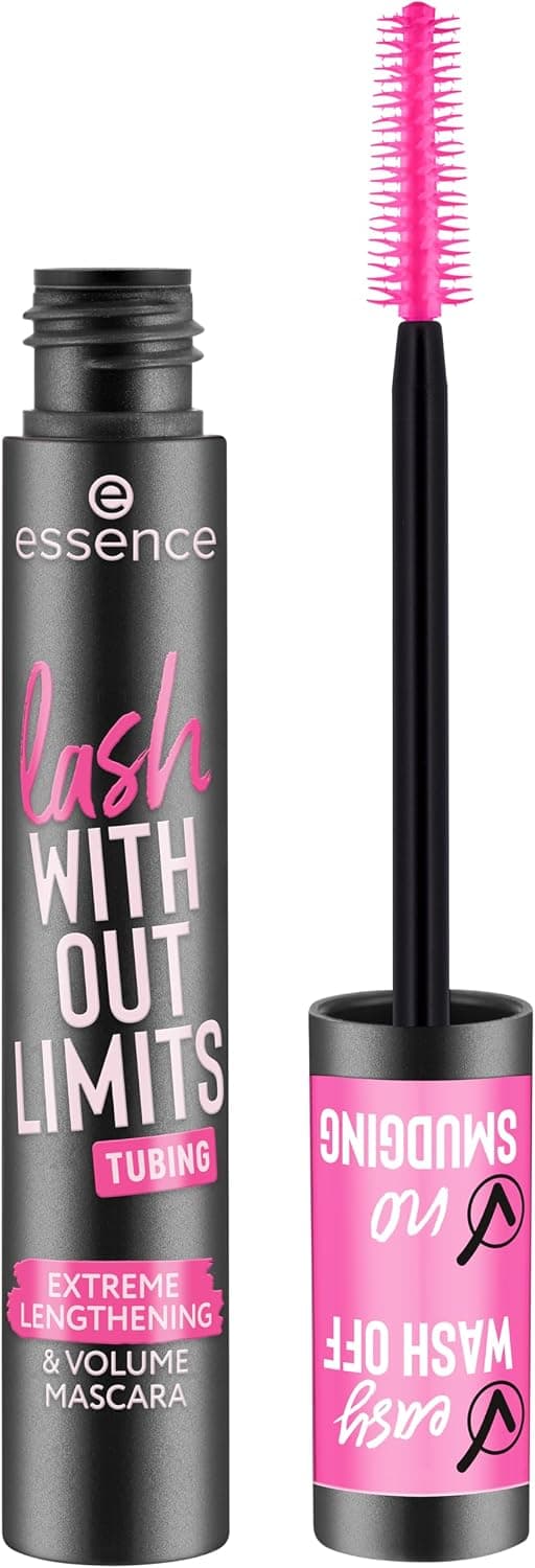 essence lash WITHOUT LIMITS TUBING Extreme Lengthening & Volume Mascara 04 Black Tubing, mascara noir, longueur, volume, résistant aux bavures, 13ml - Image 1