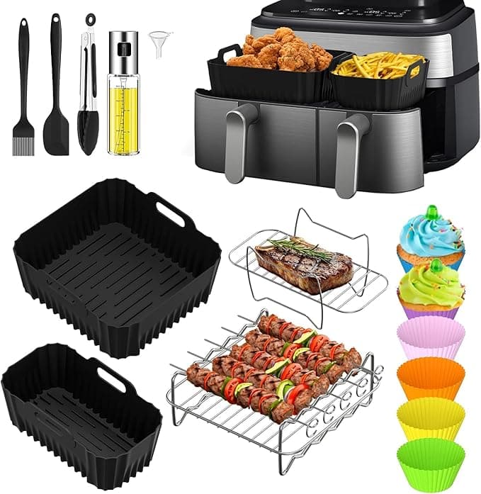 Philips Accessories for Philips Dual Basket Airfryer 3000 & 5000 (9L) - 14-Piece Kit for NA350/00, NA352/00, NA550/00 - Silicone Molds (6L/3L), Baking Rack, Muffin and Waffle Moulds