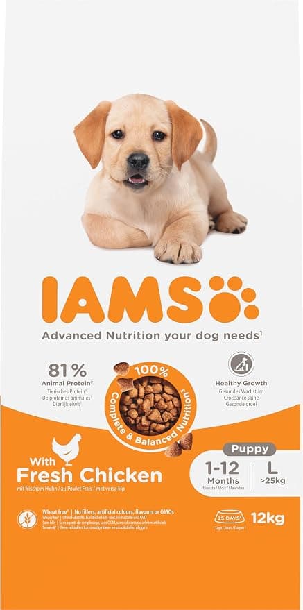 IAMS Junior Chicken Dry Food for Puppies Aged 1 to 12 Months, Suitable for Large Breeds, 12 kg - Image 1