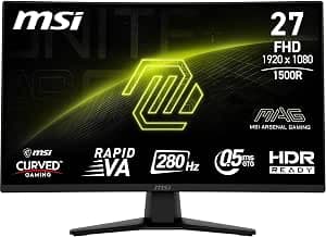 MSI MAG 274CXF 27 Inch Curved FHD Gaming Monitor - Rapid VA 1920 x 1080 1500R, 280Hz, 0.5ms, HDR Ready, AMD FreeSync Premium, AI Vision, HDMI 2.0b, DP 1.2a, Tilt, VESA Compatible, Black