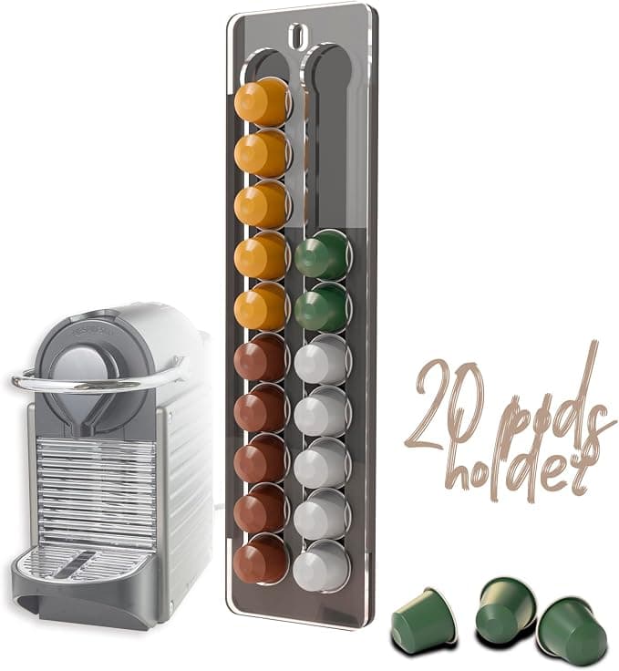 sciuU Wall Mounted Capsule Holder Compatible with Nespresso Original Capsules – Wall Mount Sliding and Decorative Structure – Capacity 20 Capsules – Organizer & Decoration for Home or Office - Image 1