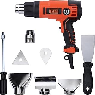BLACK+DECKER KX2200K-QS Décapeur Thermique Filaire - 360 à 720 L D'air/min - Fourni en Coffret avec 4 Buses, 1 Grattoir, 1 Poignée Grattoir et 2 Têtes de Grattoir 2200W, Orange