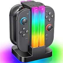 Station de Charge pour Manette Switch 2 Joy Cons, Station de Charge Compatible avec Manette Nintendo Switch 2 avec 6 Modes d'éclairage RVB et Fonction Minuterie et Contrôle de l'éclairage