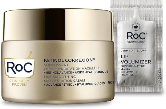 RoC Retinol Correxion Line Smoothing Max Hydration | Hyaluronic Acid Face Cream, Anti-Wrinkle Moisturizer | 50ml + Volumizing Lip Pack - Image 1