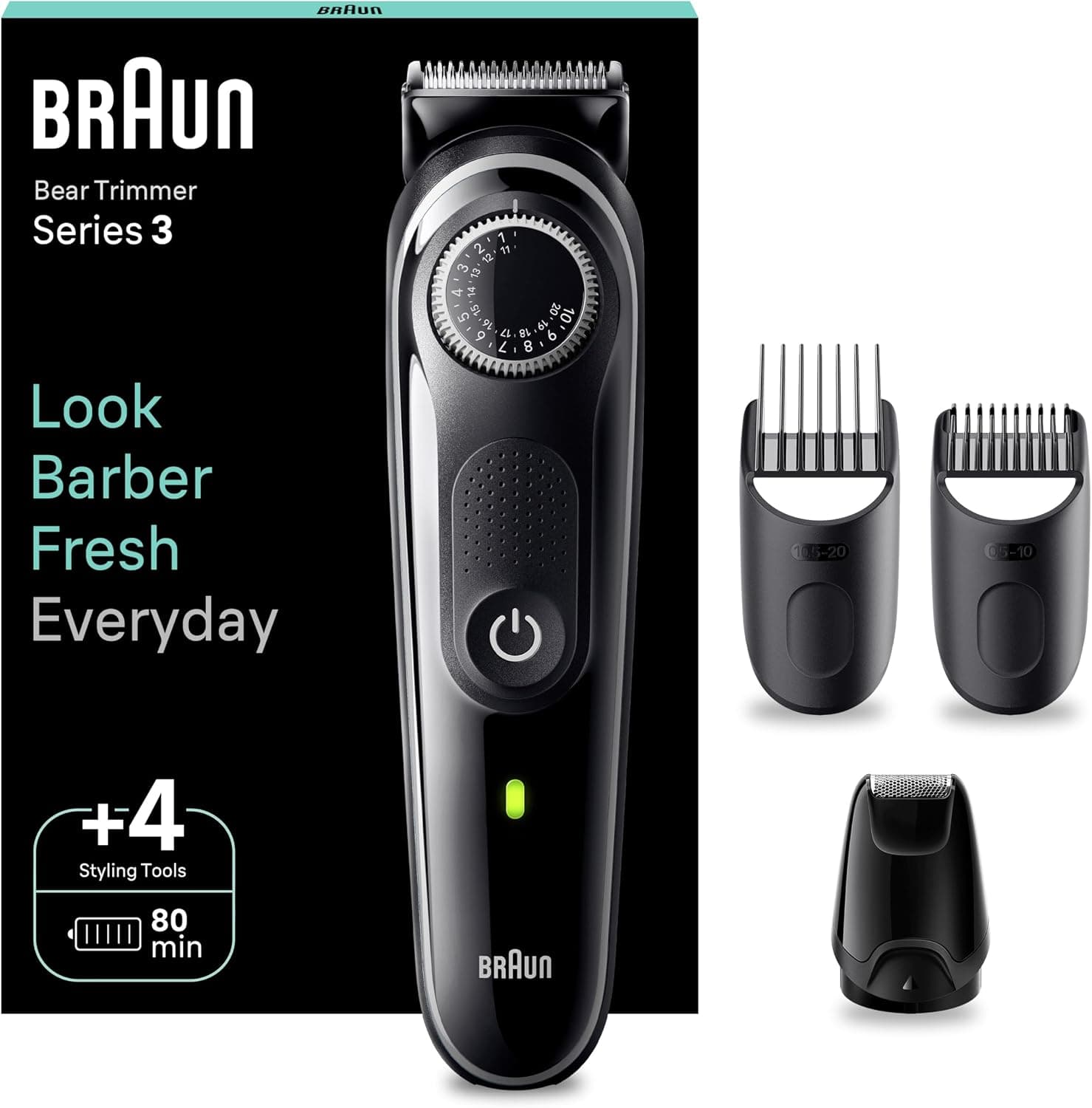 Braun Series 3 Tondeuse Électrique À Barbe Pour Hommes, Avec 4 Outils De Coiffage, Lame Ultra Aiguisée 40 Réglages De Longueur, Rechargeable 80 Min Sans Fil, BT3440 - Image 1