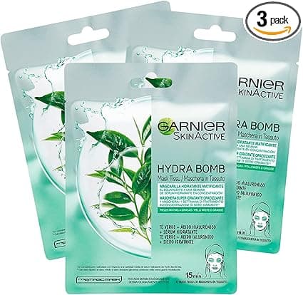 3 x Garnier SkinActive Hydra Bomb Masque Visage en tissu Hydratant et opaque avec Te vert et acide hyaluronique - Image 4