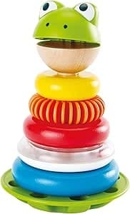 Hape Frog Stacking Rings for Babies – Wooden Toy for Children 12 Months and Up – Multi-Coloured Rings – Learning to Count, Colours & Sounds – Girls & Boys