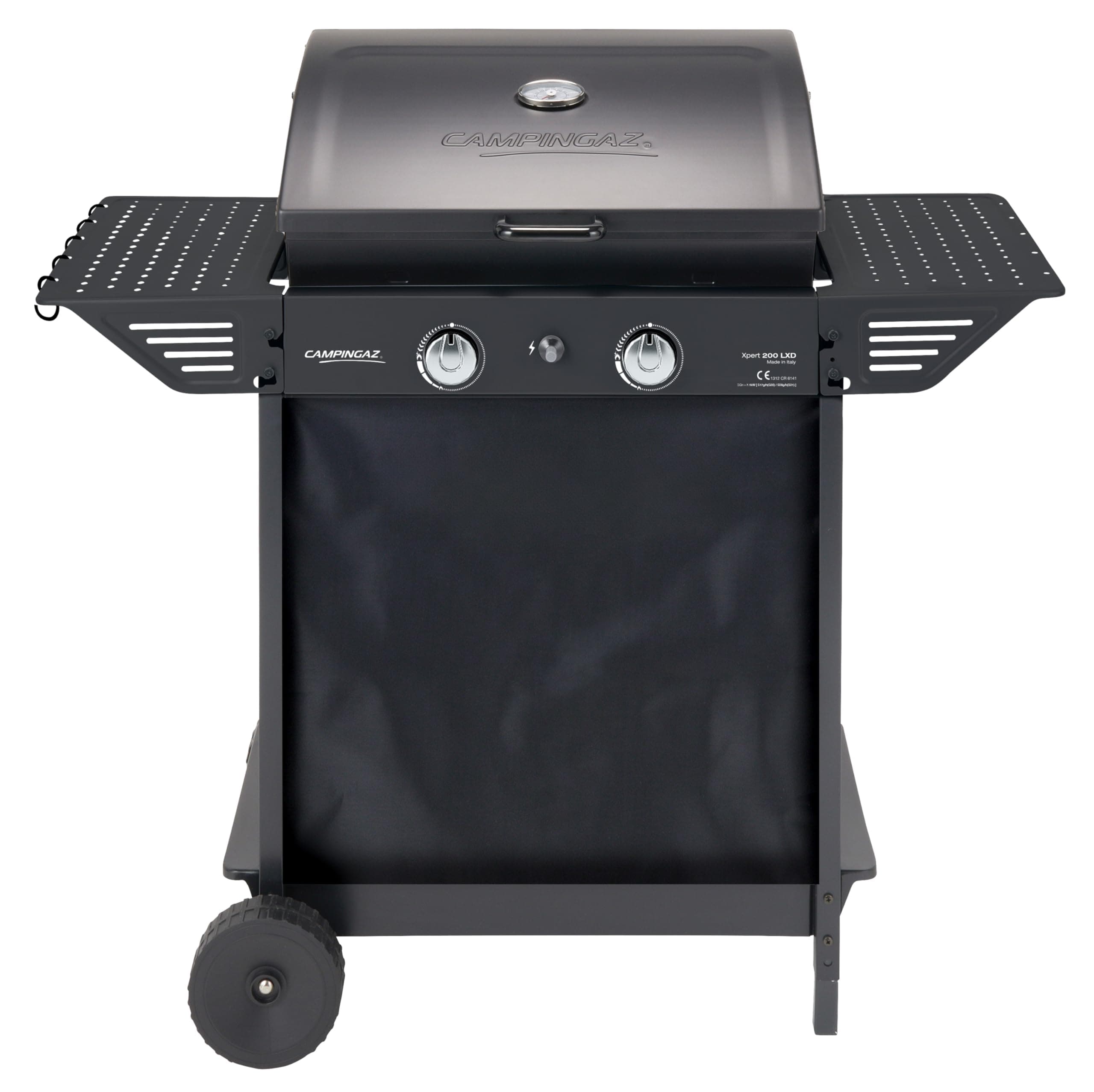 Campingaz Xpert 200 LXD Gas Barbecue with 2 Aluminised Gas Burners | Lid with Thermometer | Power 7.1 kW | Warming Grill | 2 Folding Side Tables
