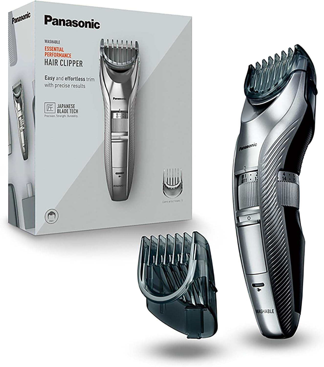 Panasonic - Personalcare ER-GC71-S503 | Tondeuse cheveux, 40 hauteurs de coupe, 2 accessoires, 40 min d'utilisation sans fil, Pleine charge en 8 heures, Lavable, Gris