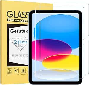 Gerutek [Pack of 2 Tempered Glass for iPad 11th Generation 2025 (A16)/10th Gen 2022, 11/10.9 Inch, 9H Hardness, High Definition, Anti-Scratch, Bubble-Free, 2.5D Screen Protector Film for iPad 11th
