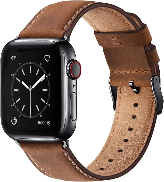 WFEAGL Compatible with Apple Watch Band 44mm 45mm 49mm 46mm 42mm (Series 3 2 1), Genuine Leather Strap Replacement for iWatch Series 11 10 9 8 7 6 5 4 3 2 1/SE/Ultra (Red/Brown/Black) - Image 1