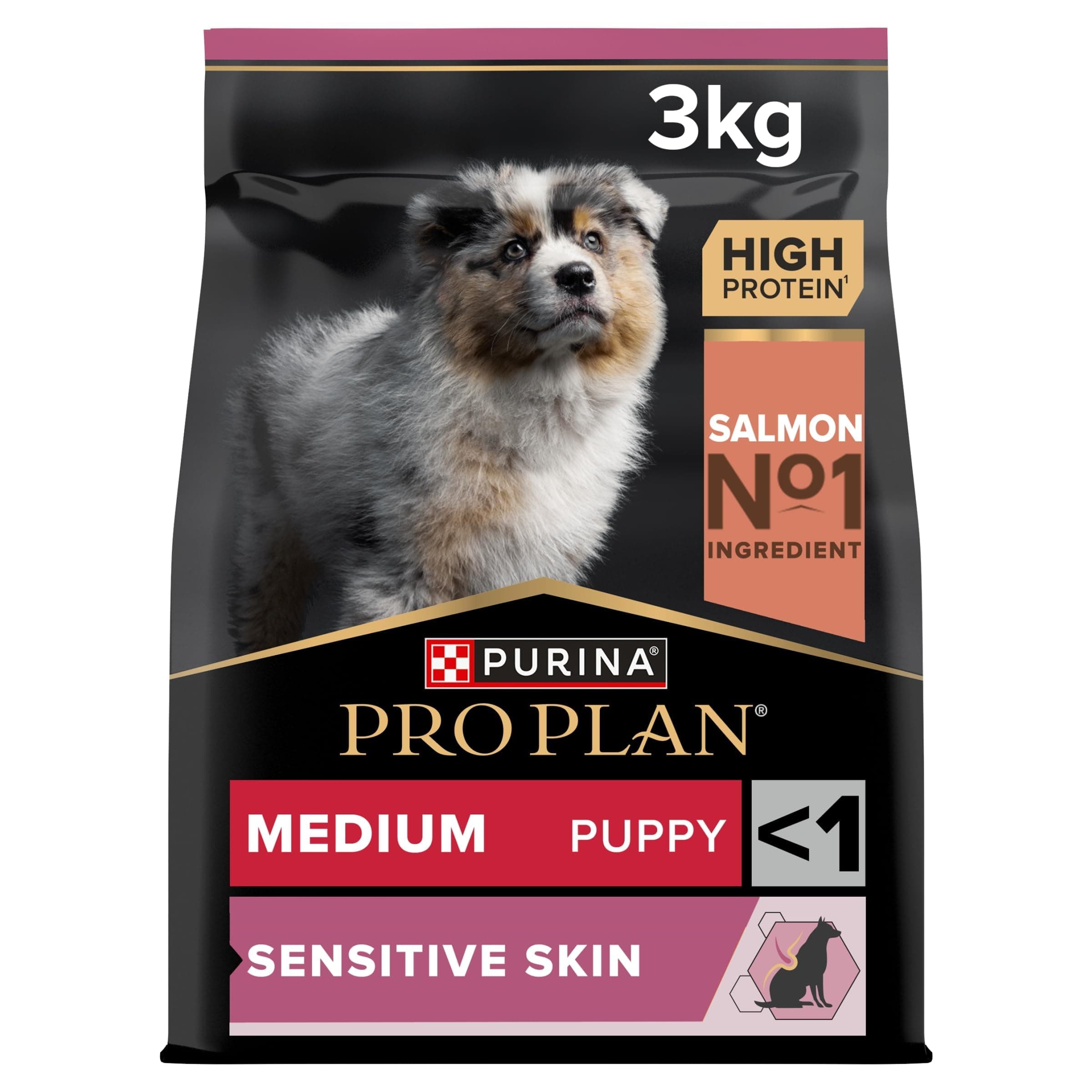PURINA PRO PLAN | Sensitive Skin | Complete Dry Food for Medium Puppies | Promotes Healthy Skin and Shiny Coat | Salmon | Dry Food | Bag | 3 kg