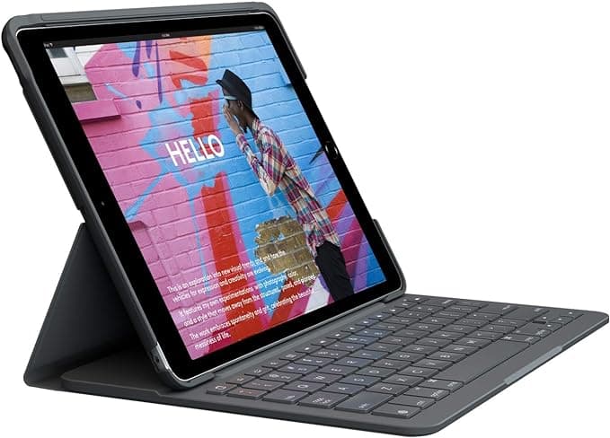 Logitech Slim Folio, Keyboard Case for iPad (7th, 8th and 9th Generation) with Integrated Wireless Keyboard, French AZERTY Keyboard – Graphite