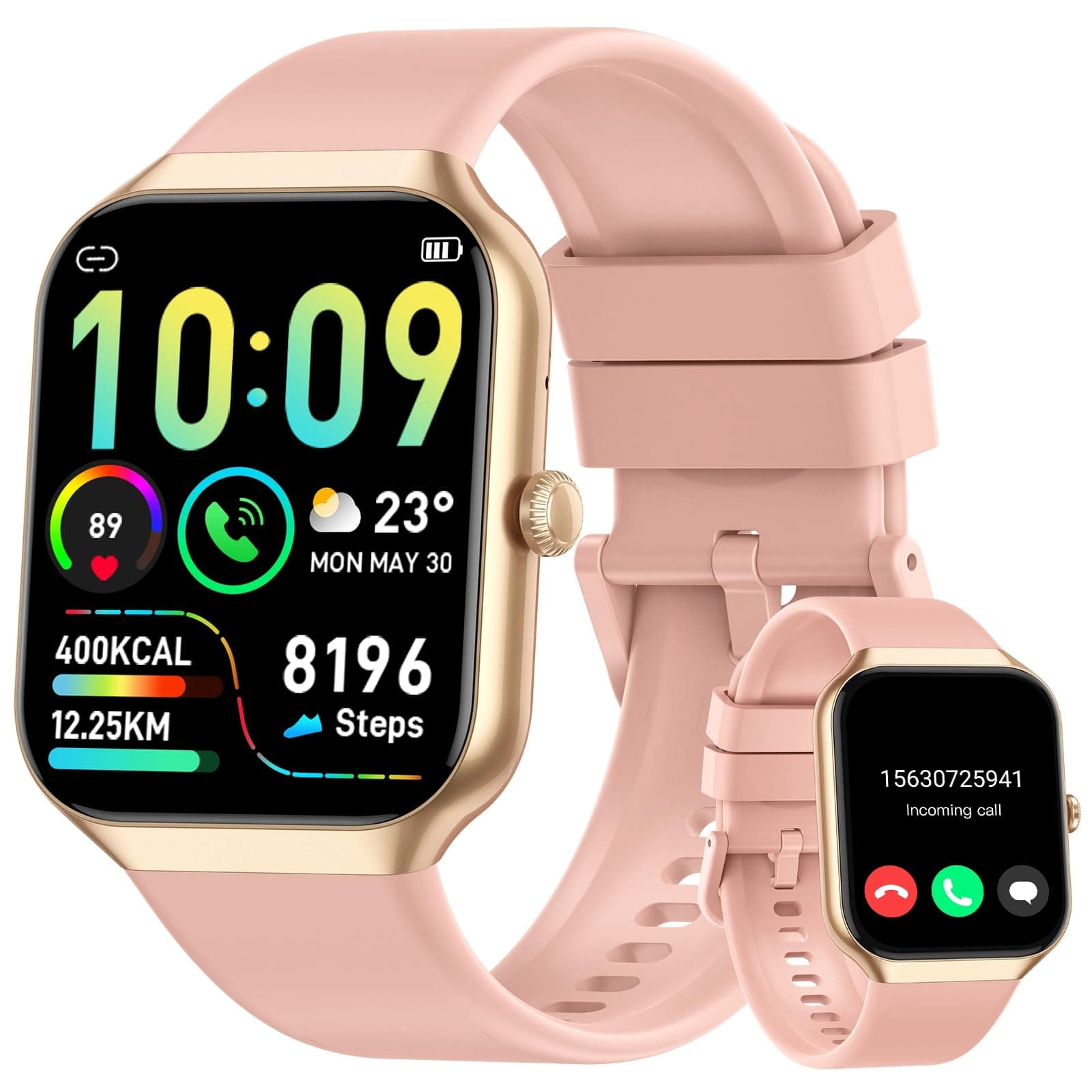 Montre Connectée Femme avec Appels Bluetooth, 1,96 Pouces Smartwatch 113+ Modes Sport IP68 avec Moniteur de Sommeil, Montre Intelligente avec Fréquence Cardiaque Podometre pour Android iOS(Or Rose)