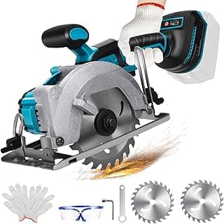 Makita Scie circulaire sans fil compatible avec la batterie lithium Makita 18 V, scie circulaire mini sans balais avec 2 lames de scie (140 mm), avec coupe diagonale, 6200 tr/min, idéale pour la coupe du