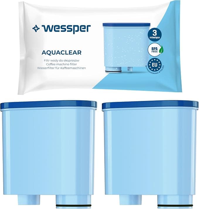 Wessper Aquaclean Filter Cartridge Compatible with Philips and Saeco Coffee Maker, Water Filter with Activated Carbon – 2 Pieces, Blue - Image 1