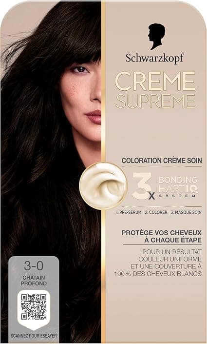 Schwarzkopf - Supreme Cream Permanent Pre-Serum Colouring and Mask Care Cover 100% White Hair Result Uniform Colour 3-0 Deep Brown - Image 1