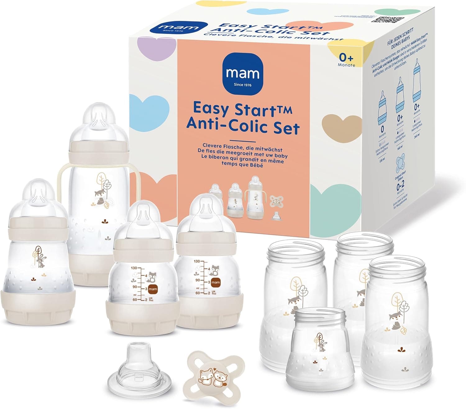 MAM Easy Start Anti-Colic Starter Kit, Baby First Growing Equipment with Dummy, Bottles and Handles, Baby Gift Set, from Birth, Beige - Image 1