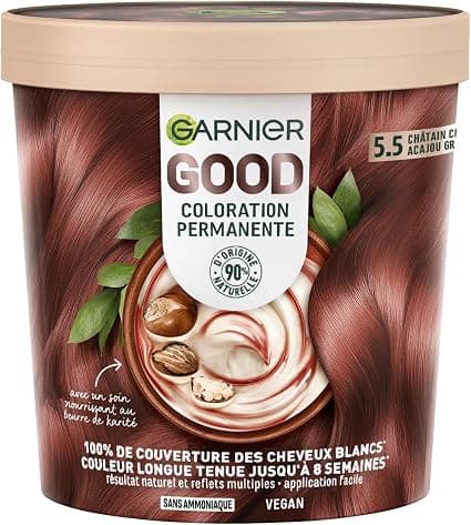 Garnier - Permanent Hair Colour - Ammonia-Free - 90% Natural Ingredients - Vegan Formula - Shea Butter - 100% White Hair Coverage - Light Brown Mahogany Cherry (5.5) - Good - Image 1