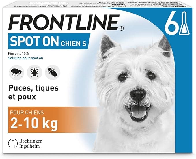 FRONTLINE Spot-On Dog Fleas, Ticks & Lice Crushers - Protects for 8 Weeks Against Fleas/4 Weeks Against Ticks - For Small Dogs 2 to 10 kg - Made in France - 6 Pipettes - Image 1