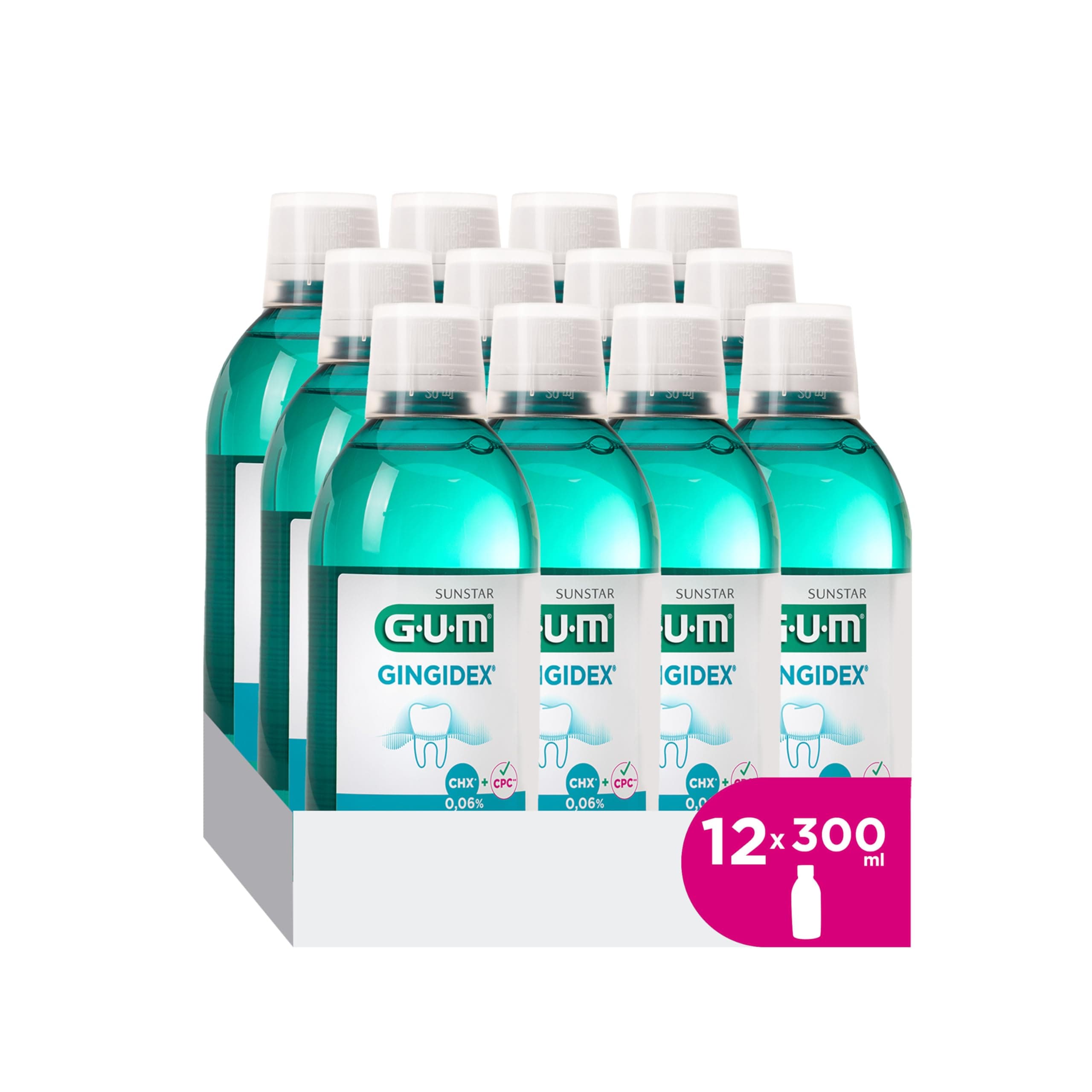 GUM Mouthwash Maintenance GUM GINGIDEX 0.06% | Gum Care | Dual Anti-Plaque Action | Soothes Sensitive Gums | Alcohol Free | 12 x 300 cm