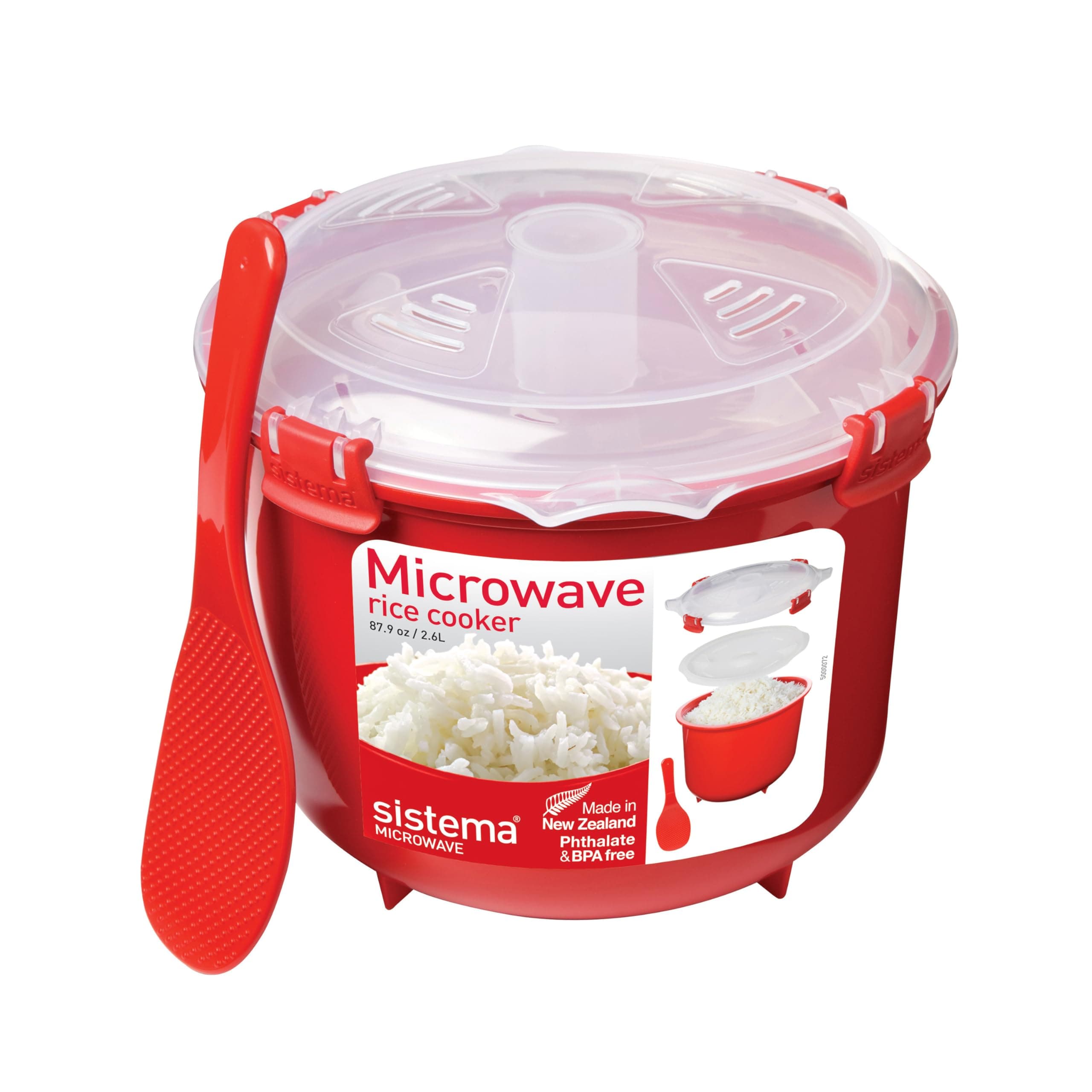 Sistema Microwave Rice Cooker | Perfect for Cooking Rice, Polenta & Couscous | Medium 2.6L | Non Stick, BPA Free with Lid | Red/Clear - Image 1