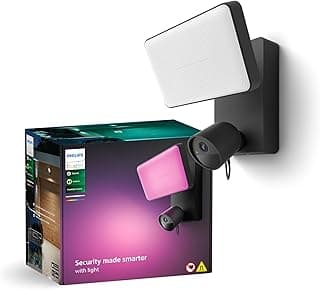 Philips Hue Philips Hue Secure Floodlight avec Caméra de Sécurité Intelligente 1080p Intégrée, Noir, pour Extérieur, Installation Facile, Compatible avec Le Centre de Sécurité de l’Application