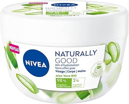 NIVEA NIVEA NATURALLY GOOD 3-in-1 Multi-Use Moisturizer (1 x 200 ml), Day Cream Enriched with Organic Aloe Vera, Body Care, Face and Hands 24H Hydration
