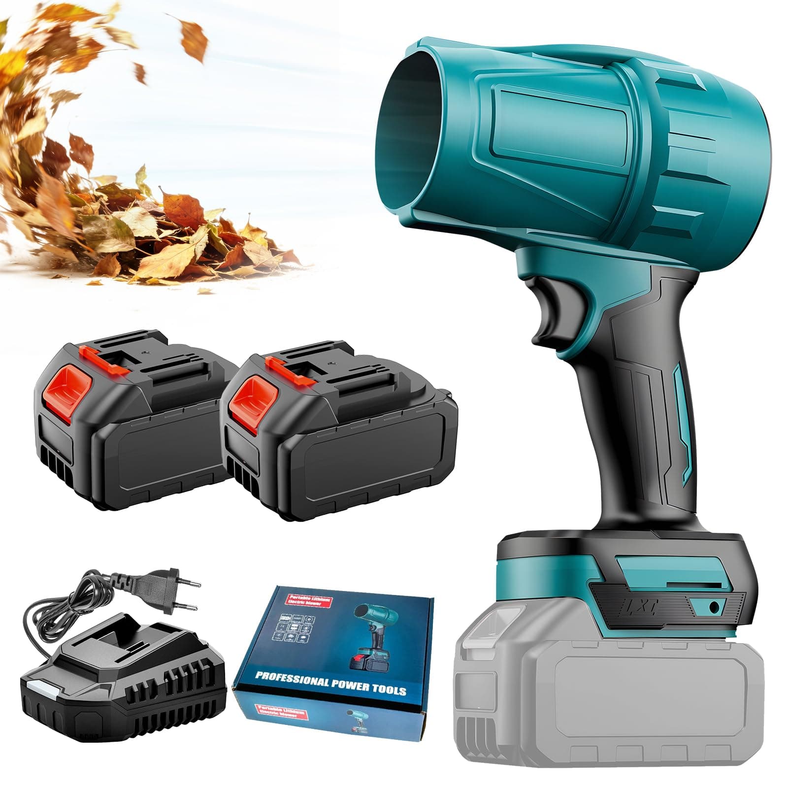 Cordless Blower Compatible with Makita 18V Batteries, 2 x 4.0Ah Batteries, Brushless Motor 38000 RPM, Three Speed Modes, Portable Blower for Leaves, Dust & Snow - Image 1