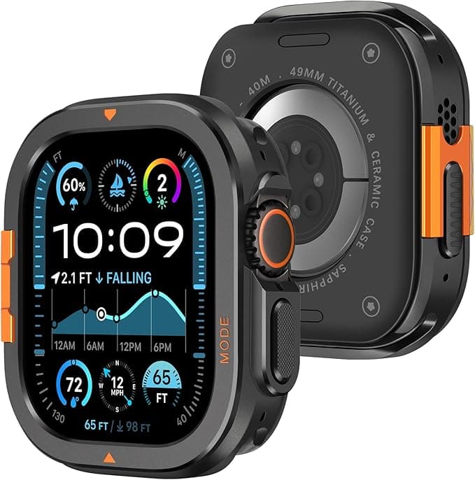 Amizee Metal Case Compatible with Apple Watch Ultra 3/2/1 49mm with Back Cover, Heavy Duty Protective Anti-Scratch Case for iWatch 49mm, Black - Image 1