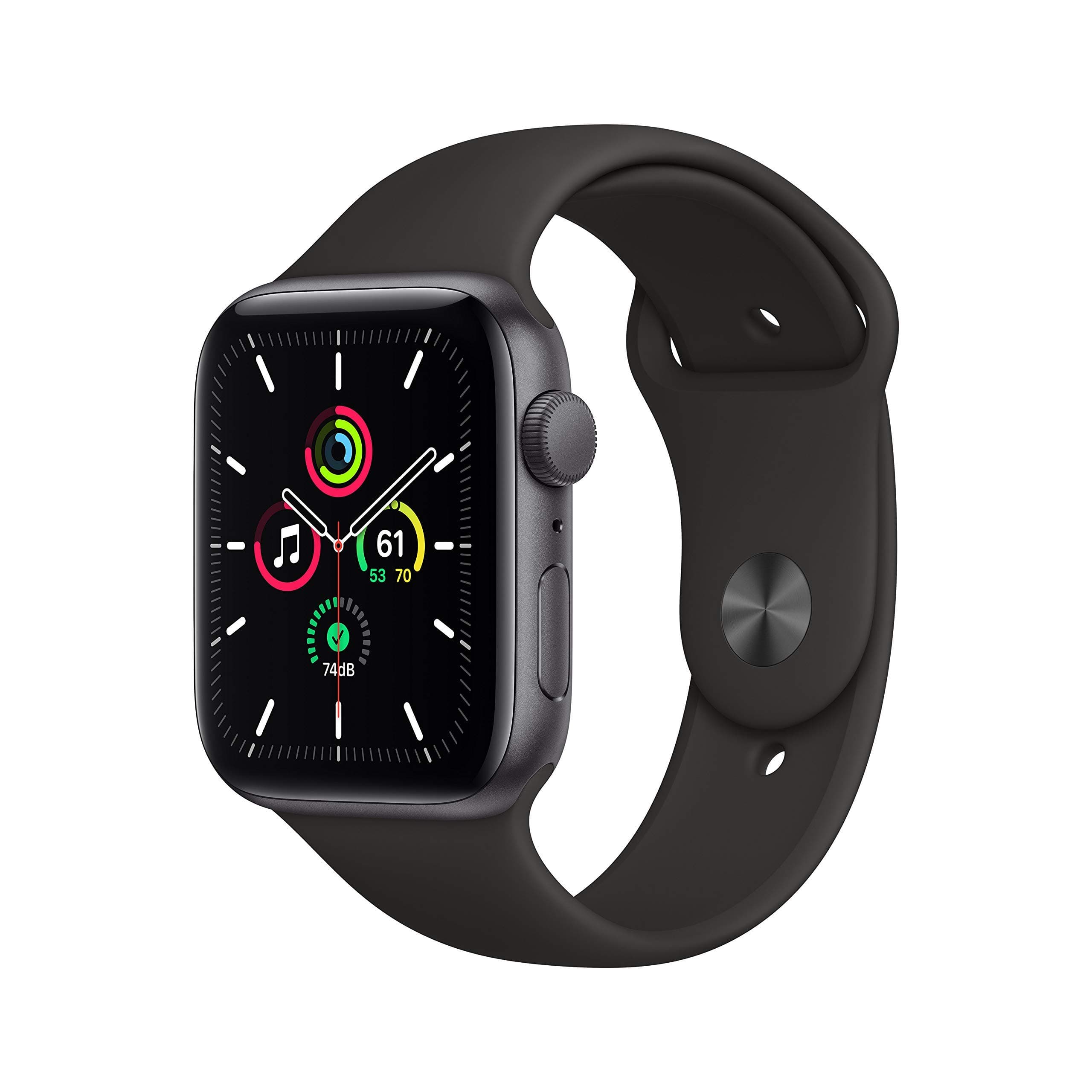 Apple Watch SE 2020 (GPS, 44MM) Space Grey Aluminium Case with Black Sport Strap (Refurbished) - Image 1