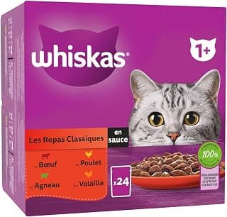 générique WHISKAS – Repas Complet en Sauce pour Chat Adulte, Saveur Poulet, Agneau & Bœuf (24 Sachets) - Le Lot De 2