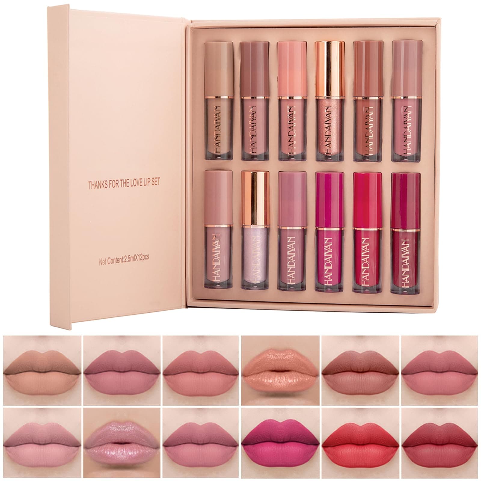 Rouge à lèvres, 12 Couleurs Rouge à Lèvres Liquide Mat, ensemble de rouge à lèvres liquide imperméable et durable, mat rouge à lèvres nude ensemble velouté longue durée antiadhésif tasse - Image 1