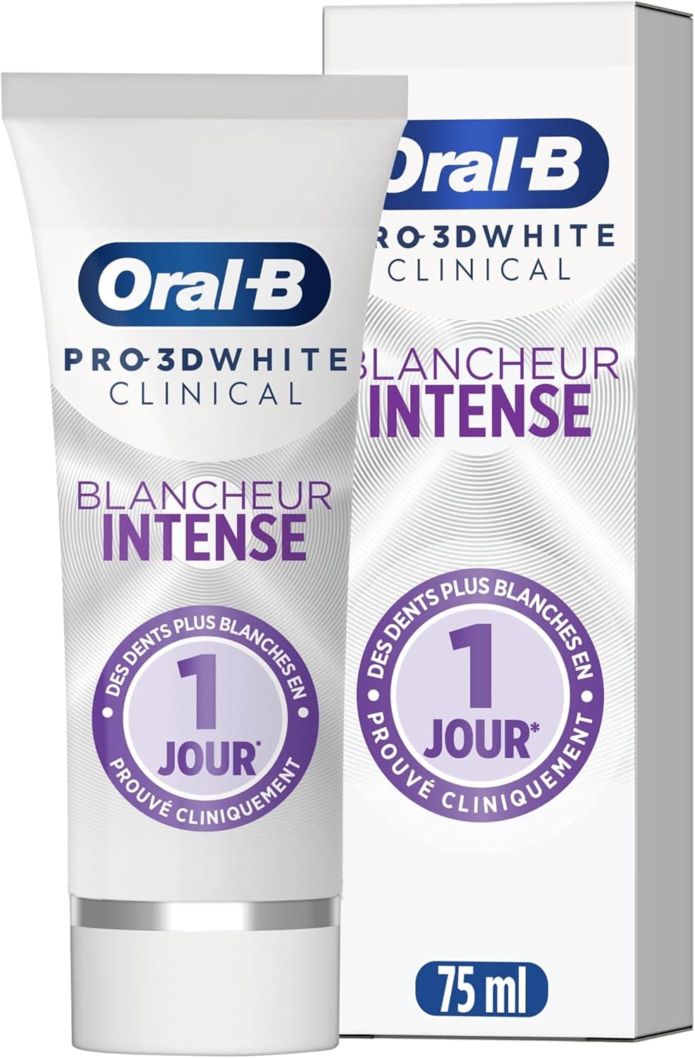 Oral-B Pro 3D Dentifrice White Clinical Blancheur Intense Blanc Éclatant Pour Dents Et Gencives Sensibles, Éliminant Les Taches, Technologie Ionique, Menthe Verte, 75 ml