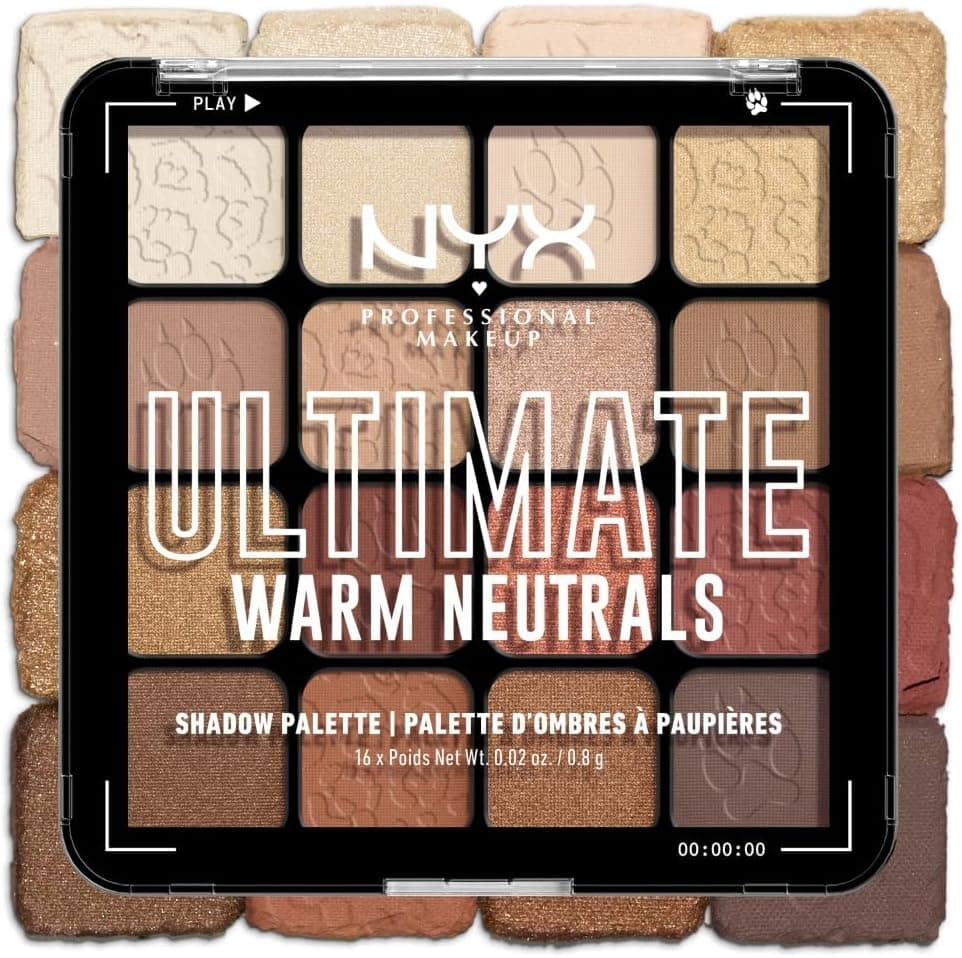 NYX Professional Makeup Palette de Fards à Paupières Ultimate Shadow, 16 couleurs, Finition Intense et Longue Durée, Formule Vegan Sans Ingrédients d'Origine Animale ou Dérivé, Warm Neutrals