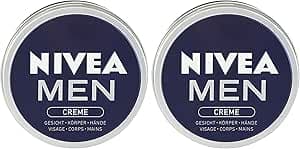 NIVEA MEN Face Cream - Body - Hand Cream, Multi-Use Cream with Male Scent, Aluminium Box Size, 3-in-1 Moisturizing Treatment with Non-Greasy Texture, Fragrance Free, 150 ml (Pack of 2)