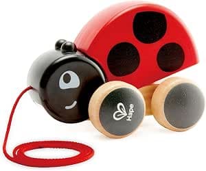 Hape Ladybug Wooden Toy for Children 18 Months - Pull and Push Toy - Children's Motor Skills, Imagination and Dexterity - Toy 1 Year and Above 100% Safe - with String Easy to Grab by Little Ones