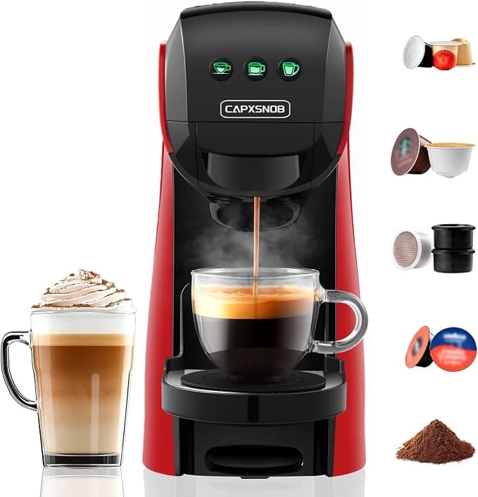 Warriors1 5-in-1 Capsule Coffee Machine for Nespresso, Dolce Gusto, Lavazza A Modo Mio, FAP Espresso Point and Ground Coffee, 20 Bar, 0.8L, Adjustable Temperature and Quantity, Compact for Home and - Image 1
